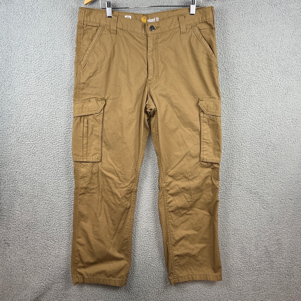 Carhartt Force Relaxed Fit Cargo Pants Mens 36x30 Brown Ripstop Work Trousers - Picture 1 of 11